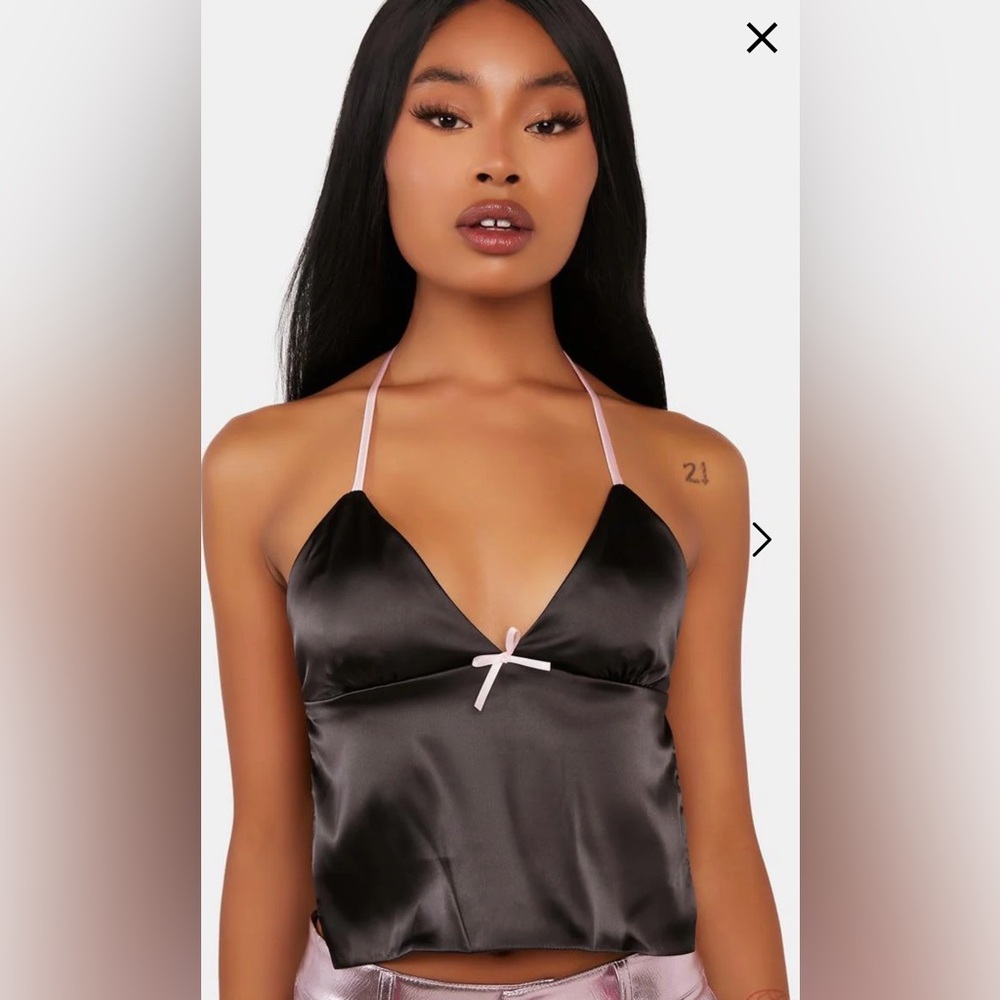 Edikted Pink & Black Satin Top